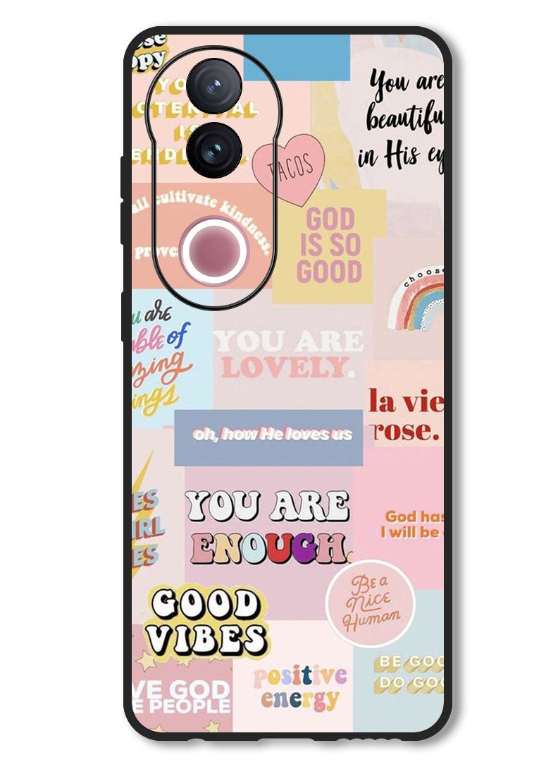 Theodor Case Compatible with Vivo V50 Protection Shockproof Bumper Cover Good Vibes Collage - Image 1