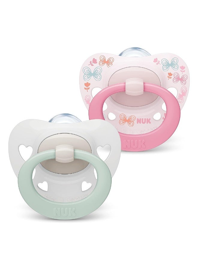 NUK Signature Silicone Soother For 0-6 Months Baby, Assorted Pack of 2's
