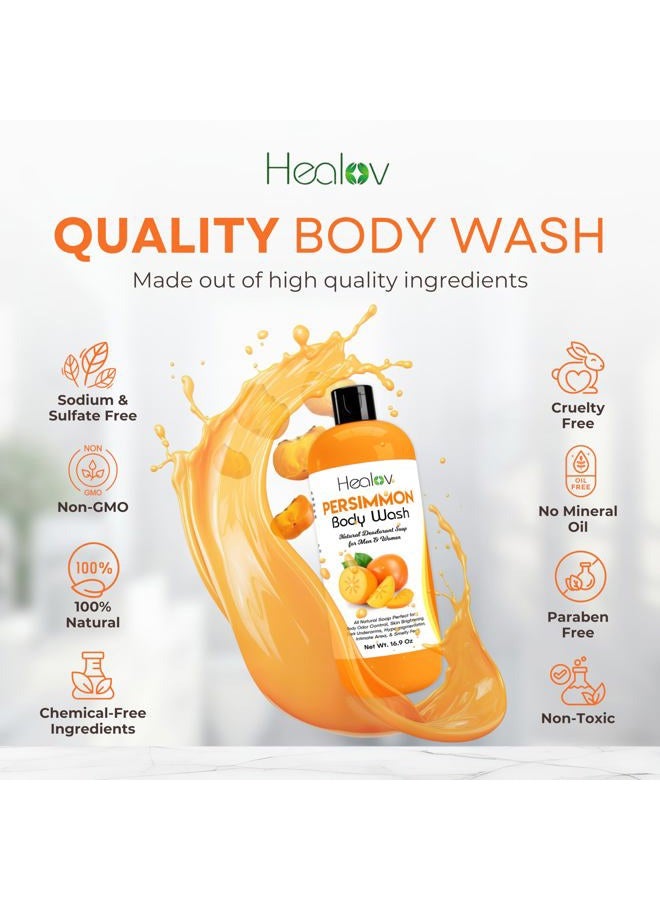 Healov Persimmon Body Wash for Body Odor Control – Purifying Deodorizing Soap for Eliminating Odor – Underarms, Intimate Inner Thigh, Bikini Area, Smelly Feet – Natural Deodorant Soap, Kids Safe - Image 4