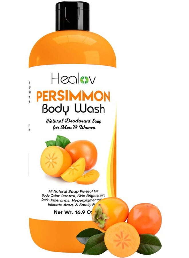 Healov Persimmon Body Wash for Body Odor Control – Purifying Deodorizing Soap for Eliminating Odor – Underarms, Intimate Inner Thigh, Bikini Area, Smelly Feet – Natural Deodorant Soap, Kids Safe - Image 1