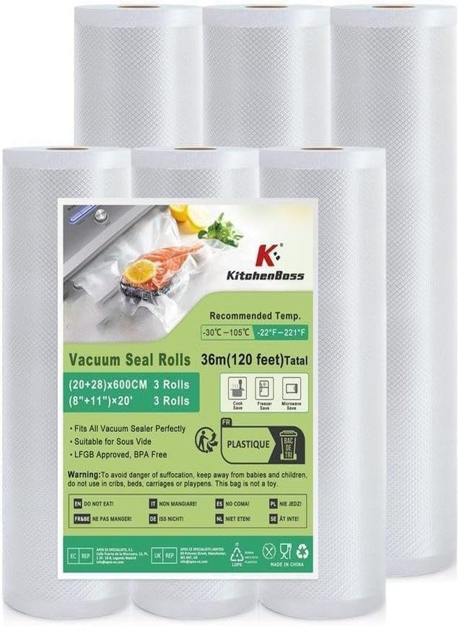 KitchenBoss Vacuum Sealer Bags for Food: 6 Pack 3 Rolls 11" x 20'+3 Rolls 8" x 20' Commercial Grade BPA-Free, Leakproof Great for Long-term Storage - Image 1