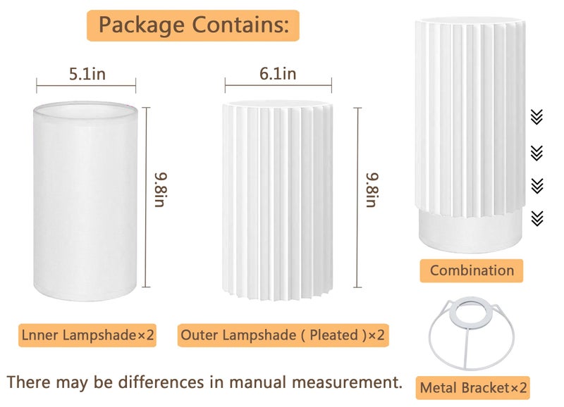 OTTOSEA Small Lamp Shades Set of 2 for Table Floor Lamps, 9.8"x6.1"x6.1" Drum Lamp Shades, Pleated Lamp Shade, Linen Round Lampshades, White Barrel Lamp Shade, Medium Lamp Shade for Modern Interiors - Image 2