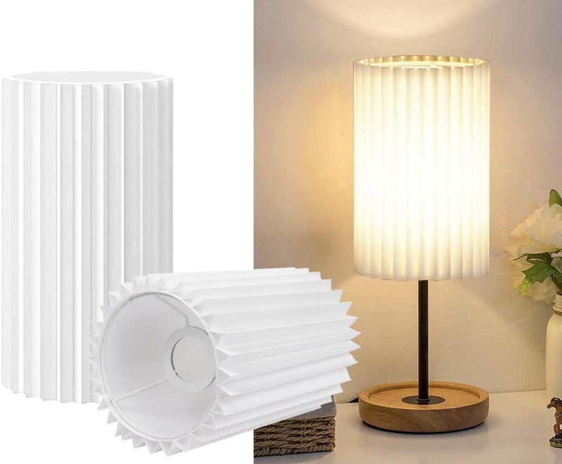 OTTOSEA Small Lamp Shades Set of 2 for Table Floor Lamps, 9.8"x6.1"x6.1" Drum Lamp Shades, Pleated Lamp Shade, Linen Round Lampshades, White Barrel Lamp Shade, Medium Lamp Shade for Modern Interiors - Image 1