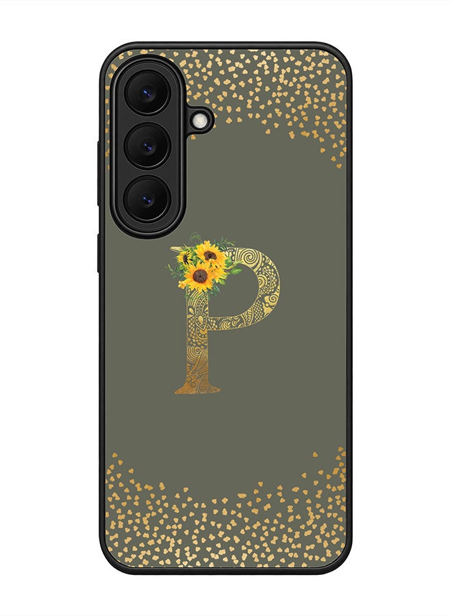 Stylizedd Rugged Case for Samsung Galaxy S26 FE- Slim Fit Hybrid Rubber Cover Sunflower Monogram - P (Olive Green)