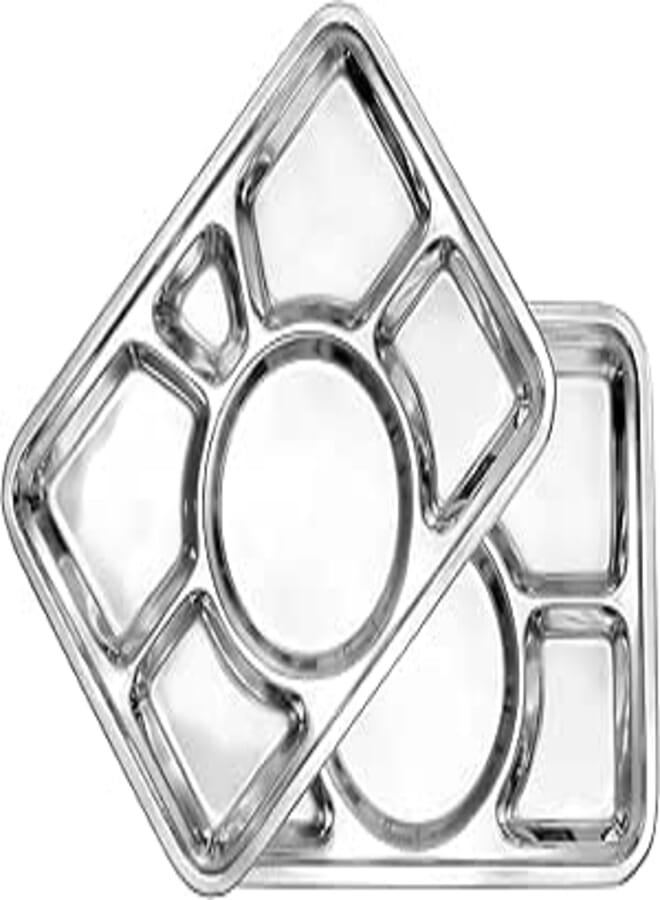 Darware Cafeteria Mess Trays (1-Pack); Stainless Steel 15 in. x 11 in. Rectangular 6-Compartment Divided Plates/Cafeteria Food Trays