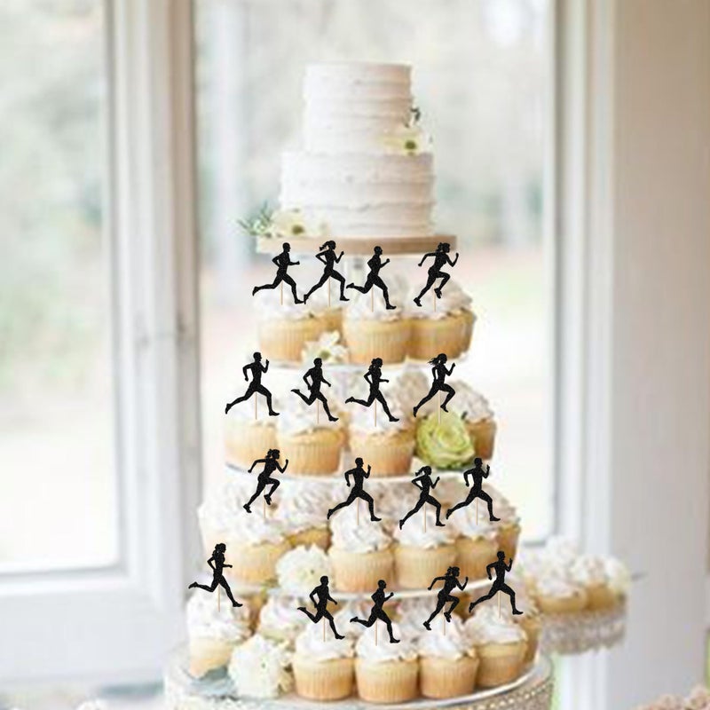 RSSTARXI 24 Pack Running Cupcake Topcake Topcake Black Glitter Sports Fitness Cupcake يختار الزخارف للرياضة موضوعًا للاستحمام الطفل بويز ديكورات كعكة عيد ميلاد الحفلات - Image 5