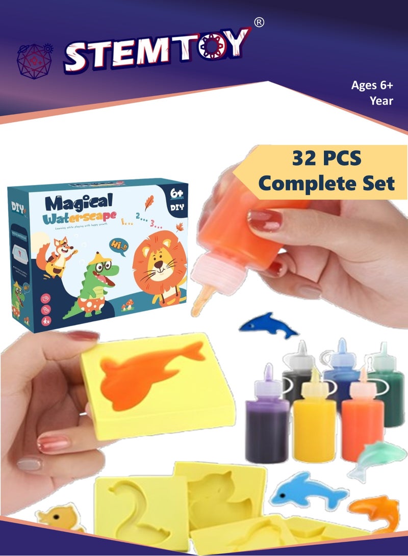 STEMTOY 32PCS Complete Magic Water Elf Beads Toy Set, Jelly Sea Animal Creatures DIY Kit, 6 Color Gels & 6 Double-Sided Molds, Sensory Play, STEM Craft, Party Favors & Gifts for Kids Age 3+ - Image 1