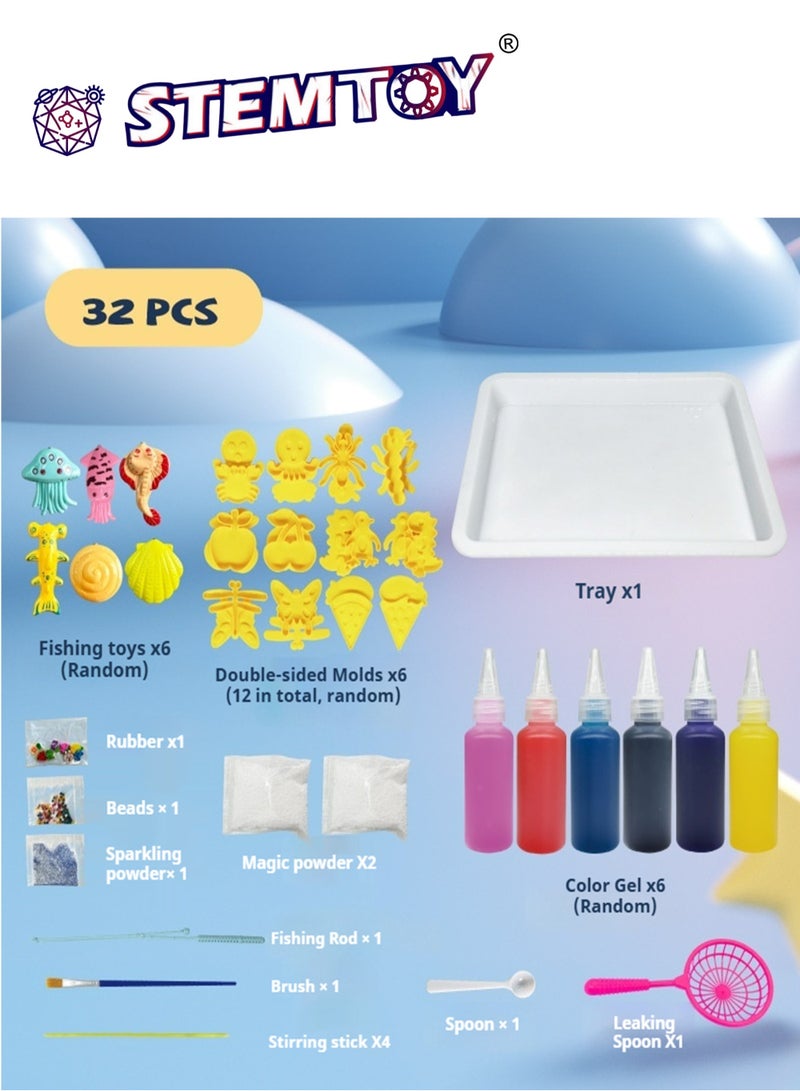 STEMTOY 32PCS Complete Magic Water Elf Beads Toy Set, Jelly Sea Animal Creatures DIY Kit, 6 Color Gels & 6 Double-Sided Molds, Sensory Play, STEM Craft, Party Favors & Gifts for Kids Age 3+ - Image 2