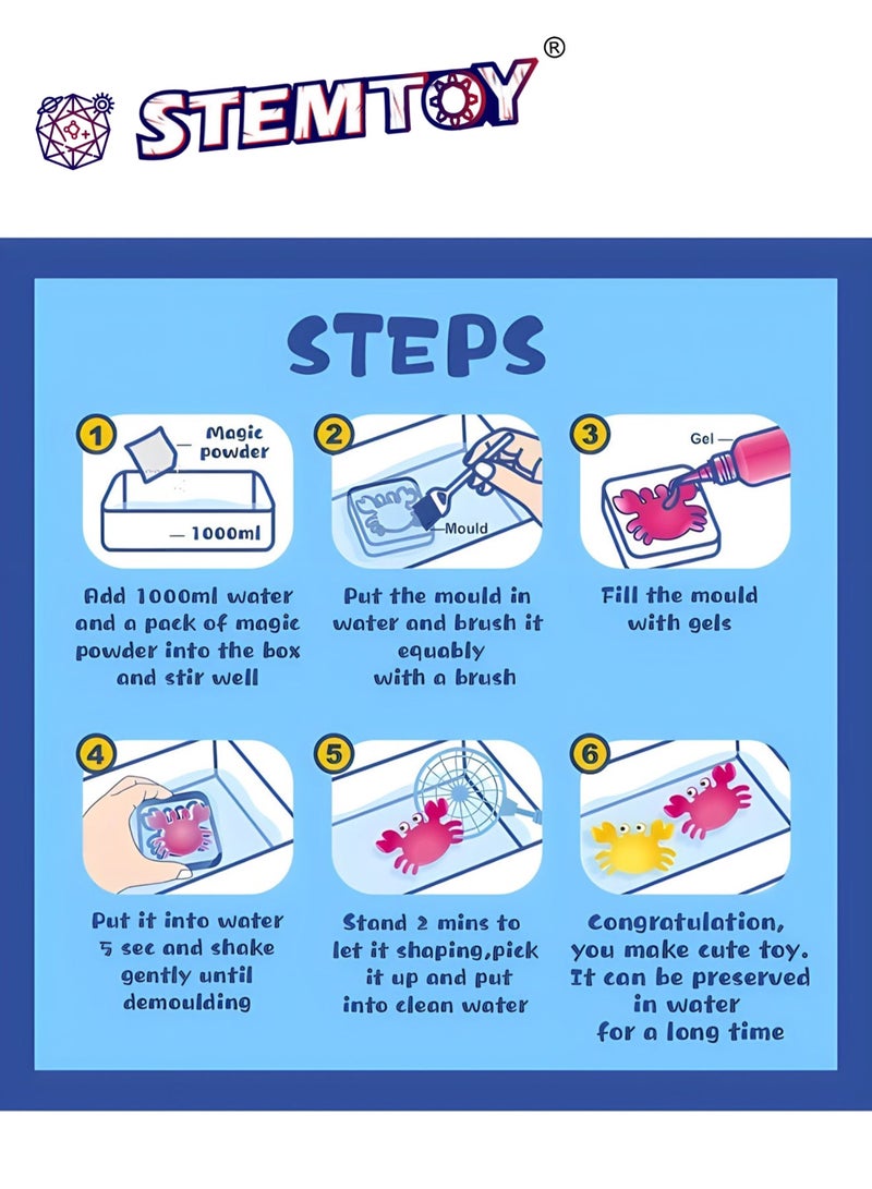 STEMTOY 32PCS Complete Magic Water Elf Beads Toy Set, Jelly Sea Animal Creatures DIY Kit, 6 Color Gels & 6 Double-Sided Molds, Sensory Play, STEM Craft, Party Favors & Gifts for Kids Age 3+ - Image 3