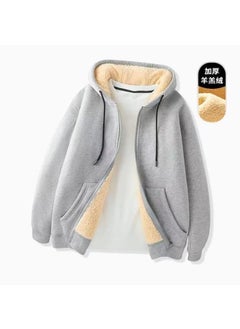 Winter 2024 Thick Fleece Hoodie Men Casual Sportswear Plus Size Gray high quality lambswool jacket