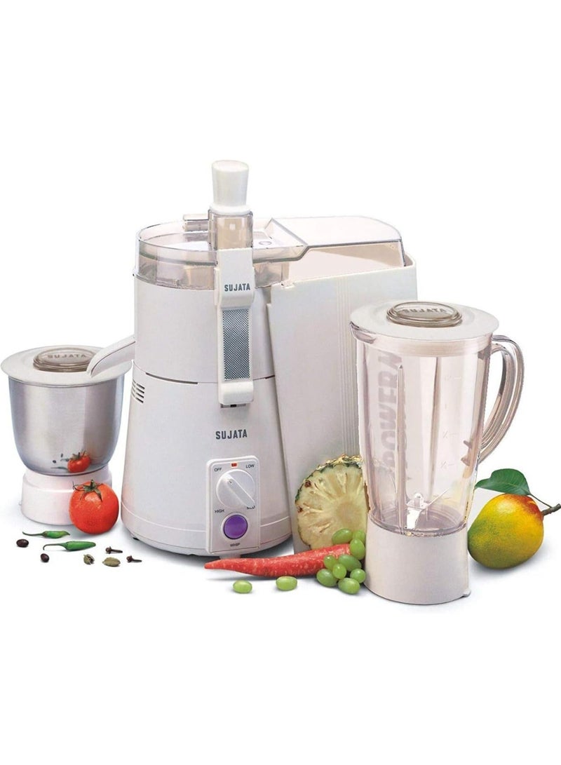 Sujata Powermatic Plus Juicer Mixer Grinder|900 Watts Double Ball Bearing Motor|22000 RPM|Non-Stop 90 Mins Running|2 Jars including 1750ml Blender, 1000ml Grinder Jar| (White) - Image 1