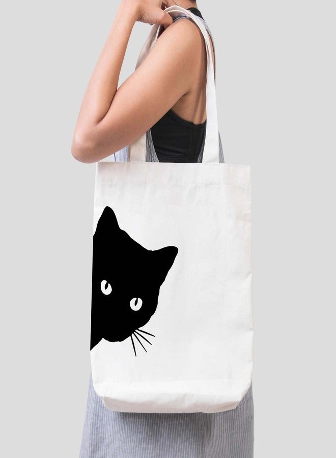 ARTBUG Tote Bag for Women, Aesthetic, Stylish, Ecofriendly, For College Girls, Office, Beach and Outings -Peeking Black Cat Printed Canvas D - 319 - Image 3