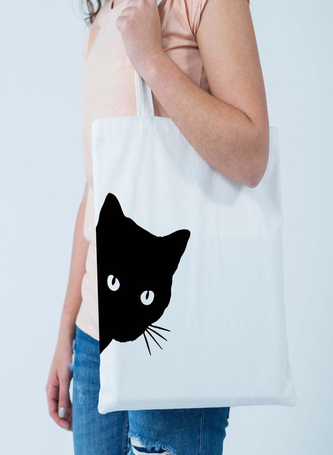 ARTBUG Tote Bag for Women, Aesthetic, Stylish, Ecofriendly, For College Girls, Office, Beach and Outings -Peeking Black Cat Printed Canvas D - 319 - Image 2
