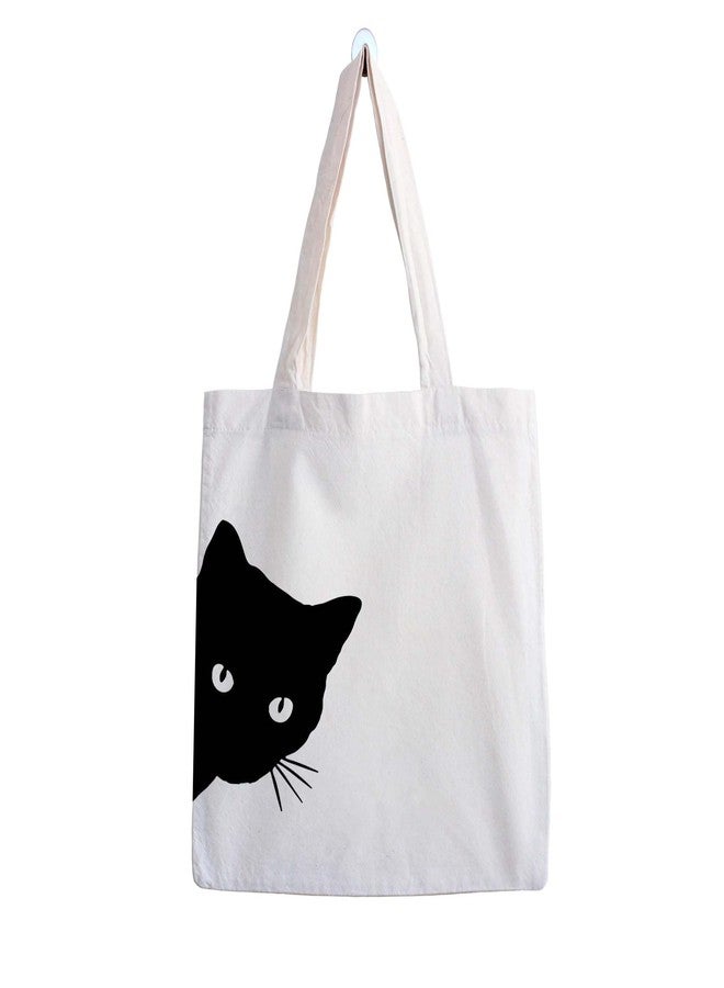 ARTBUG Tote Bag for Women, Aesthetic, Stylish, Ecofriendly, For College Girls, Office, Beach and Outings -Peeking Black Cat Printed Canvas D - 319 - Image 1