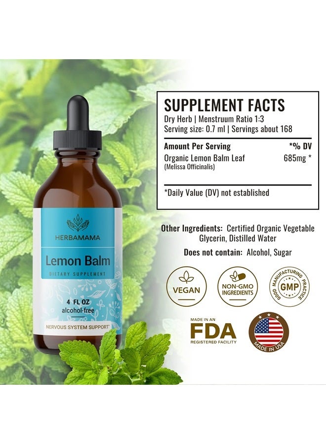 HERBAMAMA Lemon Balm Tincture - Organic Lemon Balm Herb Drops - Melissa Officinalis Liquid Extract - Vegan, Alcohol-Free - 4 fl oz - Image 2