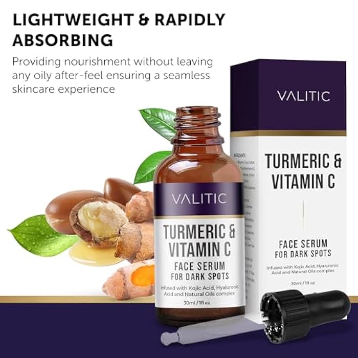VALITIC Vitamin C Serum - Anti Aging and Dark Spot Remover for Face, Skin Care with Hyaluronic Acid, Collagen, Kojic Acid, Turmeric Oil - Brightening Face Serum 1 fl oz - Image 3