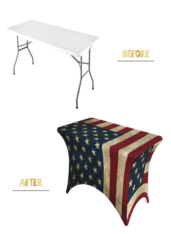 Mount Hour Vintage American Flag Stretch Spandex Tablecloth Rectangular 4 FT, US Flag Patio Tight Fitted Table Covers 48"X24" for Weddings Banquet Holiday Party Events - Image 3