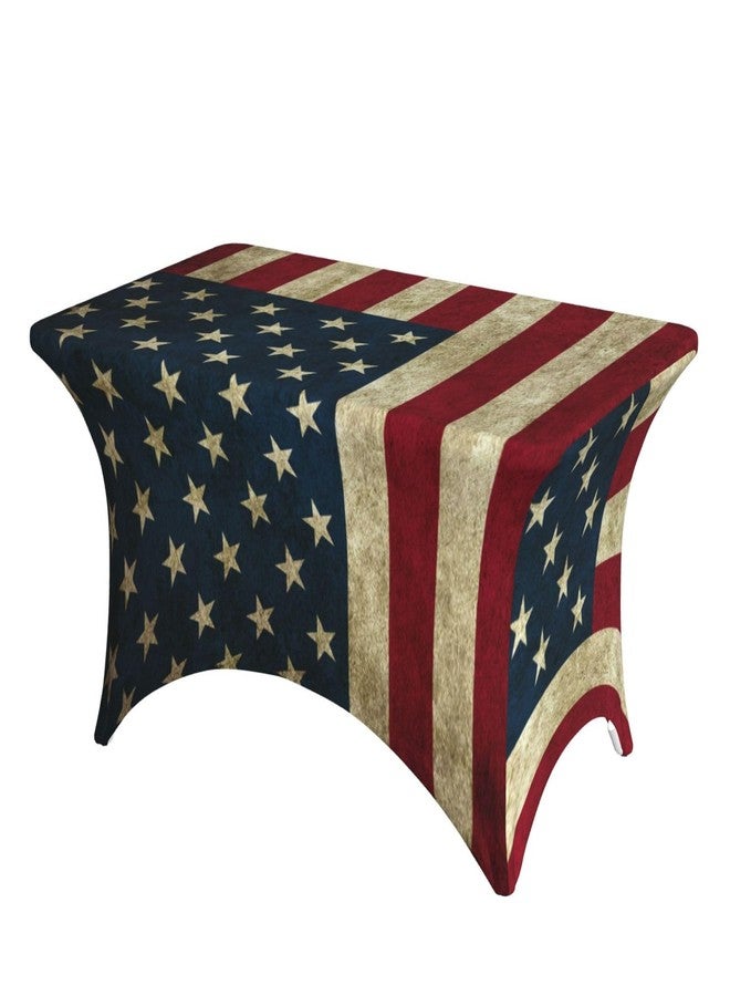 Mount Hour Vintage American Flag Stretch Spandex Tablecloth Rectangular 4 FT, US Flag Patio Tight Fitted Table Covers 48"X24" for Weddings Banquet Holiday Party Events - Image 1