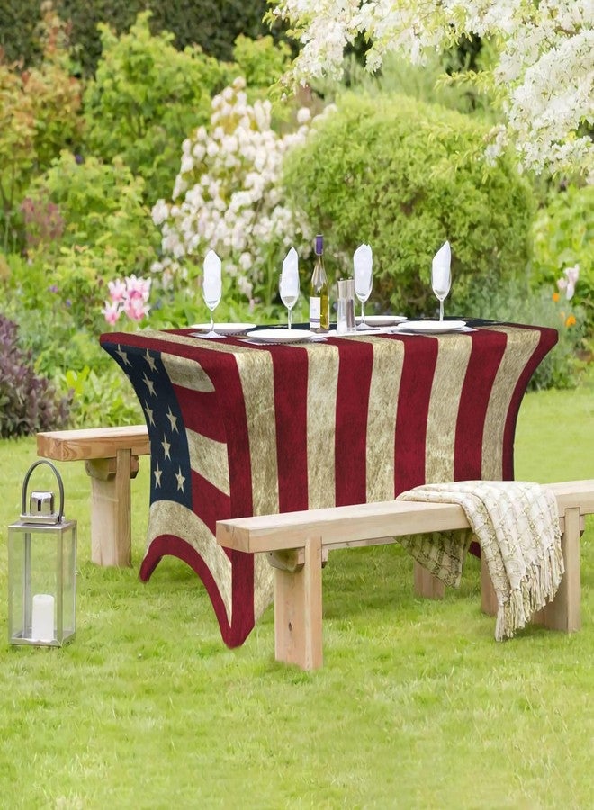 Mount Hour Vintage American Flag Stretch Spandex Tablecloth Rectangular 4 FT, US Flag Patio Tight Fitted Table Covers 48"X24" for Weddings Banquet Holiday Party Events - Image 5