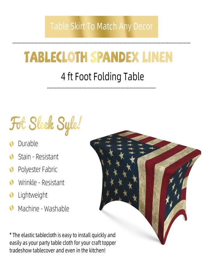 Mount Hour Vintage American Flag Stretch Spandex Tablecloth Rectangular 4 FT, US Flag Patio Tight Fitted Table Covers 48"X24" for Weddings Banquet Holiday Party Events - Image 4