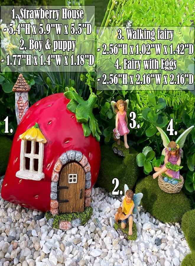 Mood Lab Fairy Garden - Fairy Strawberry House Set of 4 pcs - Miniature Figurines & Accessories - Outdoor or House Decor - Image 2