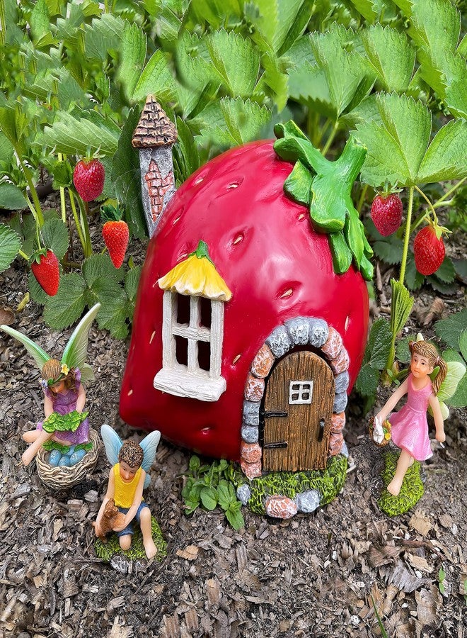 Mood Lab Fairy Garden - Fairy Strawberry House Set of 4 pcs - Miniature Figurines & Accessories - Outdoor or House Decor - Image 5