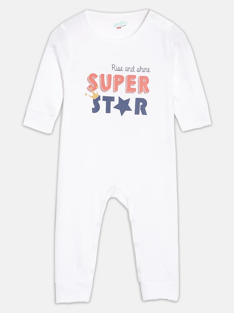 Broon Broon Infant Boys White and Sea Blue Printed Organic Cotton Sleepsuit Pack of 2