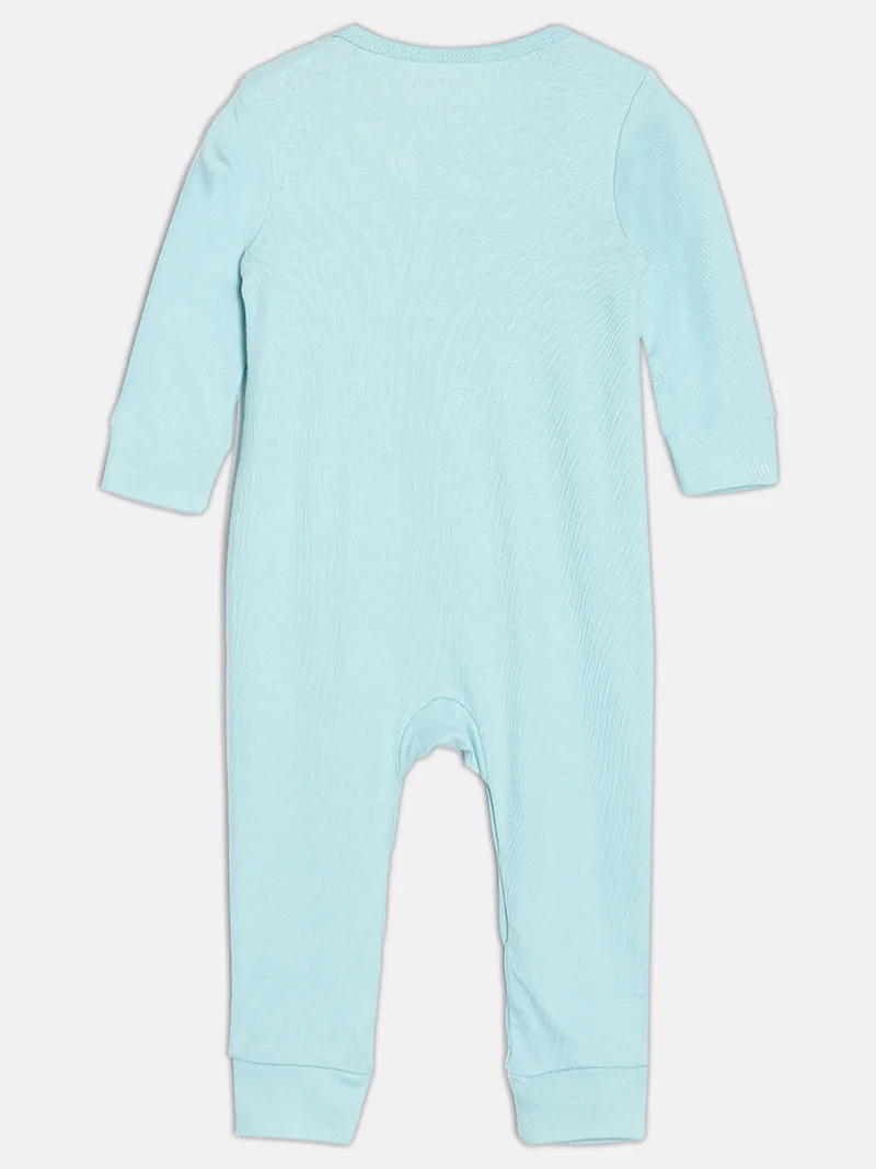 Broon Broon Infant Boys White and Sea Blue Printed Organic Cotton Sleepsuit Pack of 2