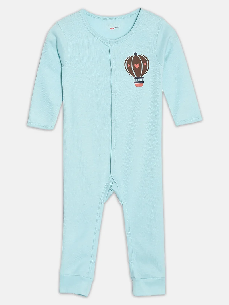 Broon Broon Infant Boys White and Sea Blue Printed Organic Cotton Sleepsuit Pack of 2