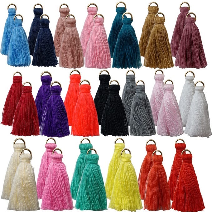 200PCS MINI TASSEL KIT TINY CRAFT TASSEL 12 INCH HANDMADE SOFT CRAFT WITH GOLDEN JUMP RING FOR EARRING JEWELRY MAKING DIY PROJECTS MAKING GARLAND KEYCHAIN BOOKMARKS 20 COLORS