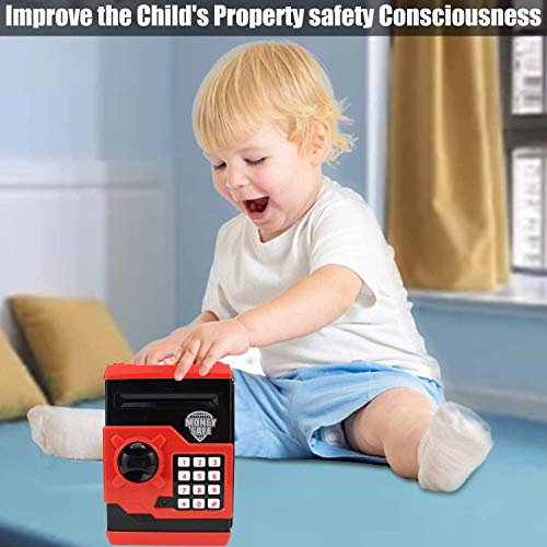 Qwifyu Piggy Bank for Boys Girls, Kids Safe Money Bank for 4 5 6 7 8 9 10 Year Old Girl Boy Birthday Gift,Electronic Password Money Saving Box ATM Safe Bank Toys for Kids (Black Red) - Image 5