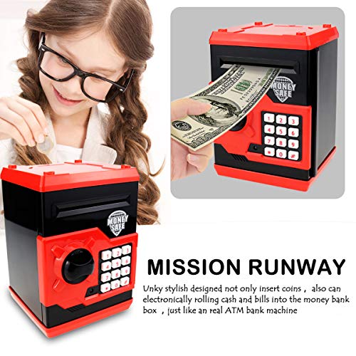 Qwifyu Piggy Bank for Boys Girls, Kids Safe Money Bank for 4 5 6 7 8 9 10 Year Old Girl Boy Birthday Gift,Electronic Password Money Saving Box ATM Safe Bank Toys for Kids (Black Red) - Image 4