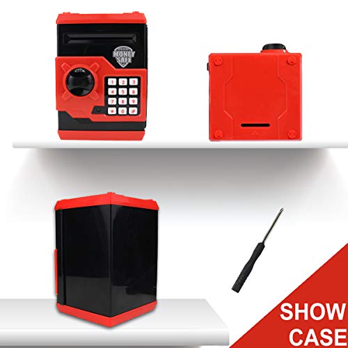 Qwifyu Piggy Bank for Boys Girls, Kids Safe Money Bank for 4 5 6 7 8 9 10 Year Old Girl Boy Birthday Gift,Electronic Password Money Saving Box ATM Safe Bank Toys for Kids (Black Red) - Image 3