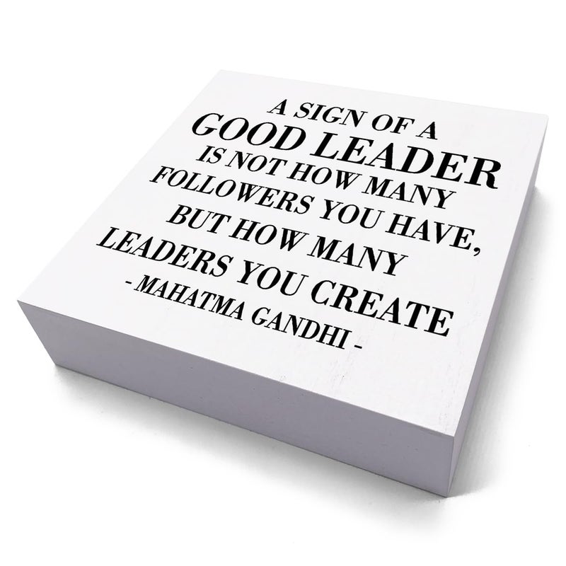 HTBIG Inspirational A Sign of A Good Leader Desk Decor Wooden Box Sign Office Decor Rustic White Wood Block Plaque Box Sign for Leader Boss Mentor Home Office Desk Shelf Table Decoration Leadership Gift - Image 2