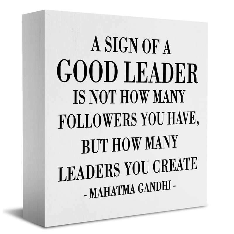 HTBIG Inspirational A Sign of A Good Leader Desk Decor Wooden Box Sign Office Decor Rustic White Wood Block Plaque Box Sign for Leader Boss Mentor Home Office Desk Shelf Table Decoration Leadership Gift - Image 1