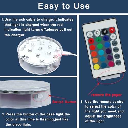 LARDUX Rechargeable LED Light Base with Remote - 4 Inches Round LED Light Display Pedestal Multicolor Light for Vase Crystal Art Home Party Table Wedding Centerpiece Decoration - Image 5