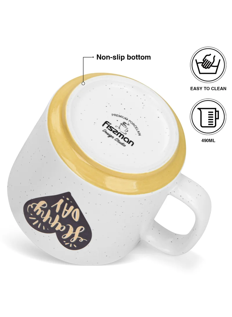 فيسمان 2-Piece Mugs 490ml Happy Day With Heart Coffee Mugs Set Couple Mug Valentines Day, New Bone China with Non Slip Bottom Coffee Cups for for Tea, Coffee, Present For Her/Him, Surprise Gift For Heart Day