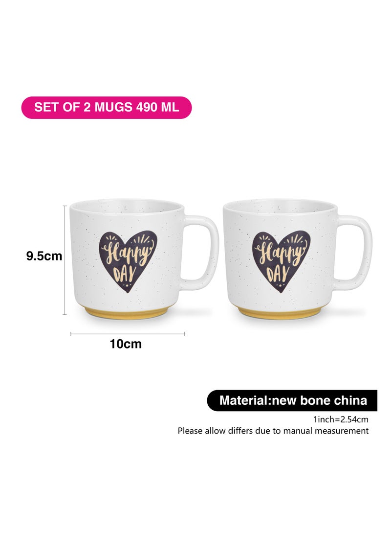 Fissman أكواب 2 قطعة 490 مل يوم سعيد مع قلب من البورسلين الجديد - Image 3