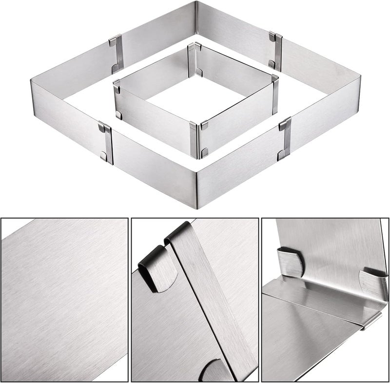 Youeon 4 Pack Square Molds, Ring Adjustable from 6" to 11", Stainless Steel Mousse Cake Ring, Baking Molds, Pastry Making Tool for Birthday Cake, Party Dessert, Handmade Snack - Image 3