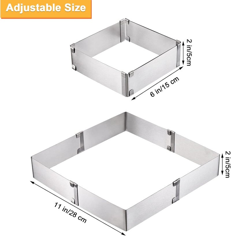 Youeon 4 Pack Square Molds, Ring Adjustable from 6" to 11", Stainless Steel Mousse Cake Ring, Baking Molds, Pastry Making Tool for Birthday Cake, Party Dessert, Handmade Snack - Image 2
