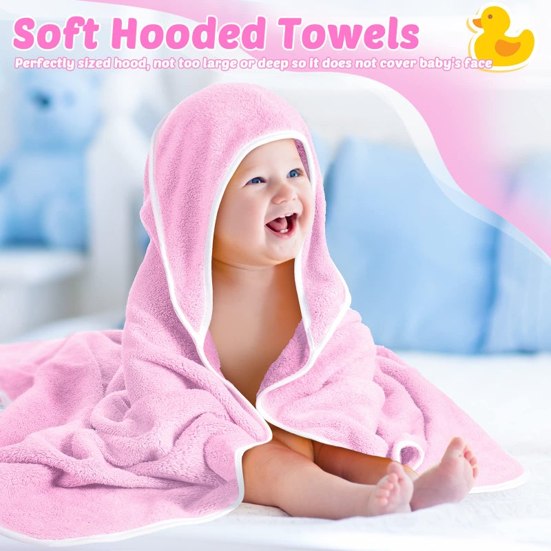 Reginary 4 Pack Baby Hooded Towels Coral Fleece Baby Bath Towels 30 x 30 Inch Soft Absorbent Hooded Bath Blanket for Newborn Toddler Infant Boy Girl Shower Gift Supplies (White, Pink) - Image 4