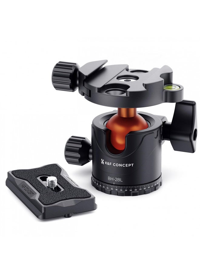 K&F Concept K&F Concept Professional 28mm Metal Tripod Ball Head 360 Degree Rotating Panoramic with 1/4 inch Quick Release Plate Bubble Level for Tripod Monopod Slider Camera Camcorder up to 22 pounds  - Image 1