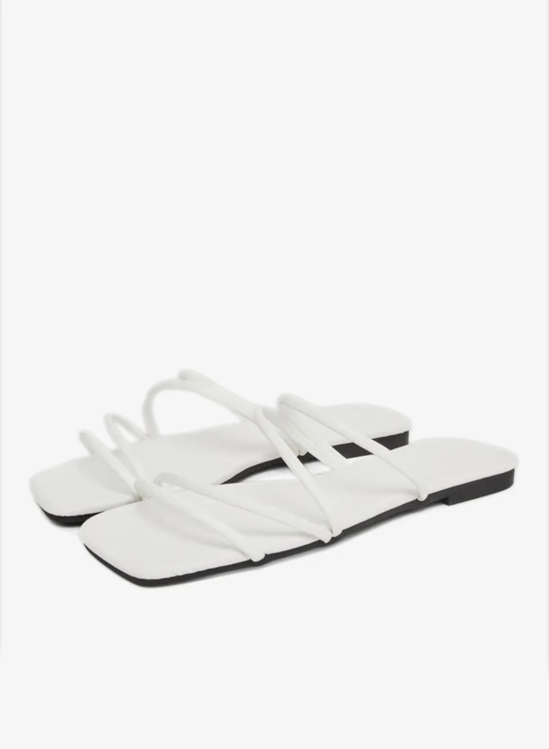 Take Two White Strappy Slip On Flat Sandals