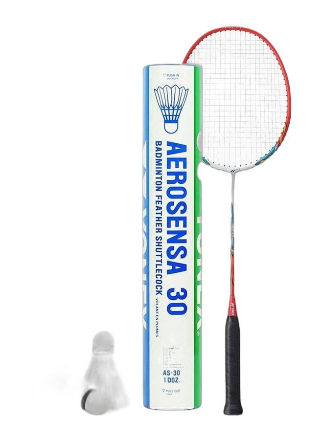 Yonex Muscle Power 2 White Red U4 + Aerosensa 30 Feather Shuttle Cock, Number 3 Pack  - Image 1