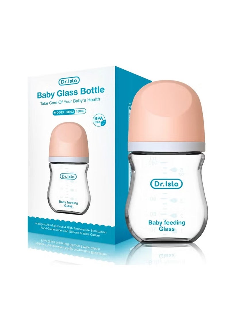 Dr.isla زجاجة رضاعة دكتور إيسلا الزجاجية المضادة للاختناق للأطفال حديثي الولادة - 160 مل، مصنوعة من زجاج البورسليكات، مضادة للمغص، خالية من مادة BPA، مناسبة للأطفال من عمر 1 إلى 3 أشهر، لون وردي - Image 1