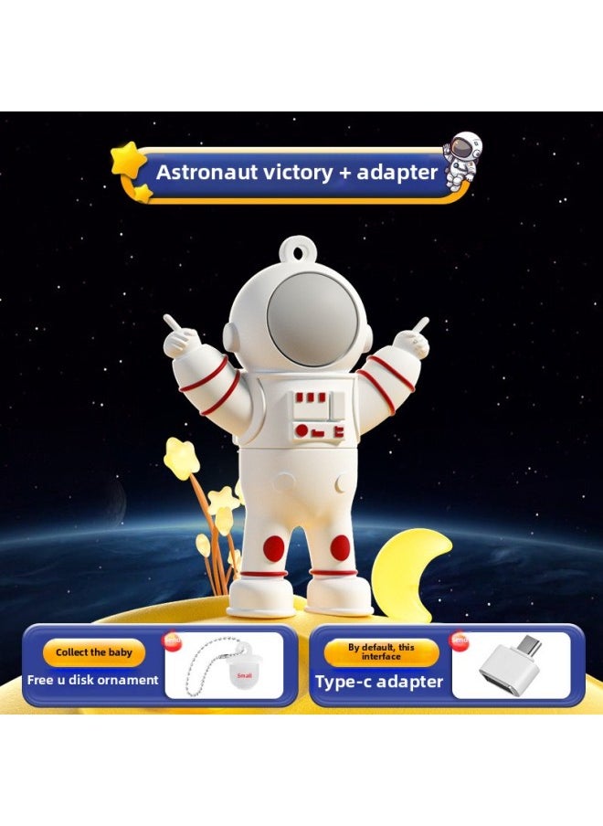 Private Model U Disk Creative Astronaut Spaceman Large Capacity Mobile Phone USB Flash Disk Cultural And Creative Exhibition Activity Gift U Disk-Color:Astronaut-victory + Type-c Transfer Interface-Capacity:3.0-32G  - Image 1