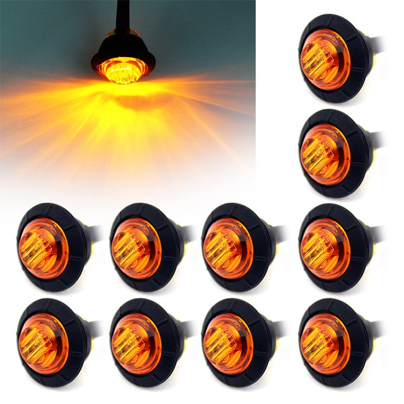 FXC 10x 3/4" Round LED Clearence Light Front Rear Side Marker Indicators Light for Truck Car Bus Trailer Van Caravan Boat, Taillight Brake Stop Lamp (Amber, 12V) - Image 1