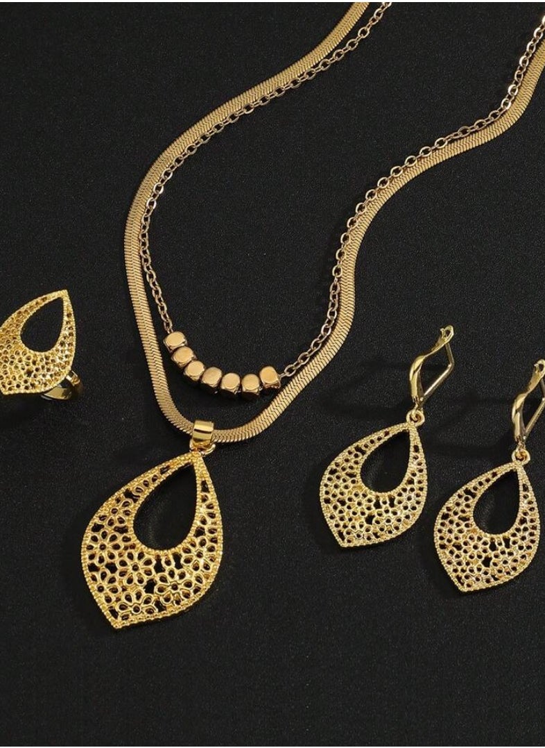 JewelryPalace 18K Gold Plated Stainless Steel Jewelry Set Made Of Necklace And Earrings And Ring For Women  - Image 2