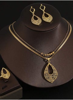 JewelryPalace 18K Gold Plated Stainless Steel Jewelry Set Made Of Necklace And Earrings And Ring For Women  - Image 1