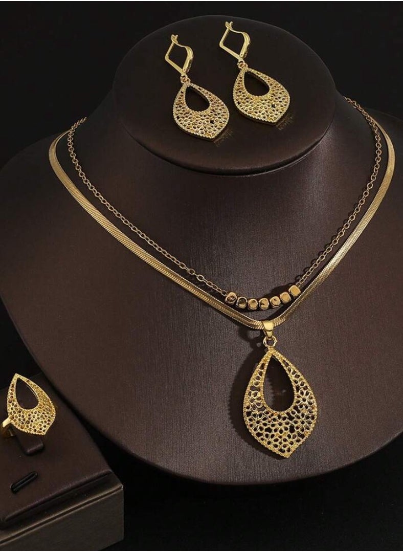 JewelryPalace 18K Gold Plated Stainless Steel Jewelry Set Made Of Necklace And Earrings And Ring For Women  - Image 1